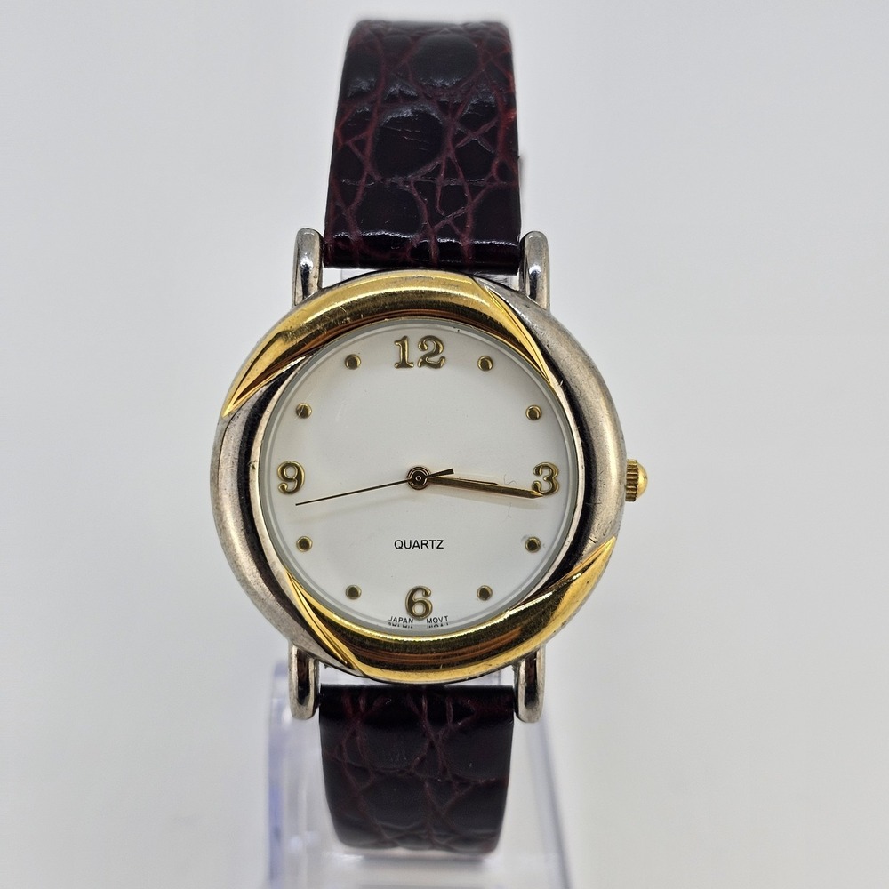 34MM‎ Women's Analog Watch White Dial Brown Leather Bands NEW Battery